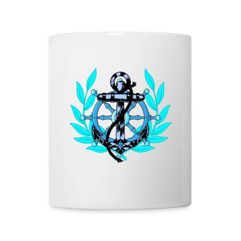 Steering Wheel Anchor Maritime Seafarers Ahoy Ship - Mug - white - Front