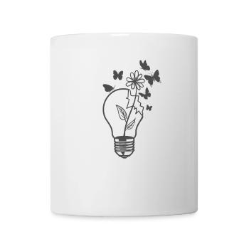 aus Glühbirne wächst Blume mit Schmetterlingen - Tasse - Weiß - Vorne