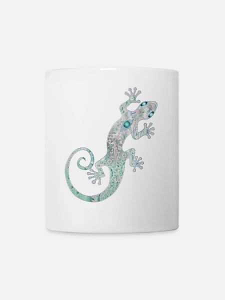 Ethno gecko d’argent et turquoise - Mug blanc - blanc