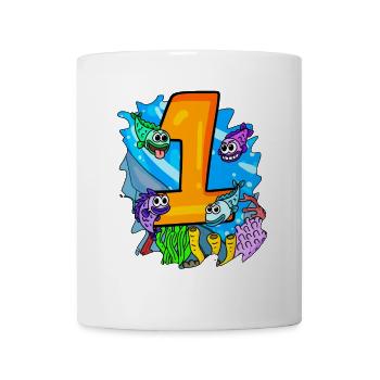 1 Jahr alt - 1. Geburtstag - Fische im Ozean - Tasse - Weiß - Vorne