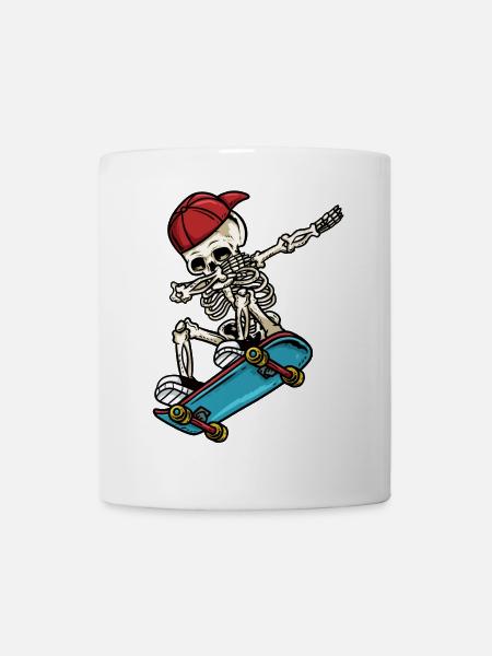 Dabbing Skelett Skateboard - Tasse - Weiß