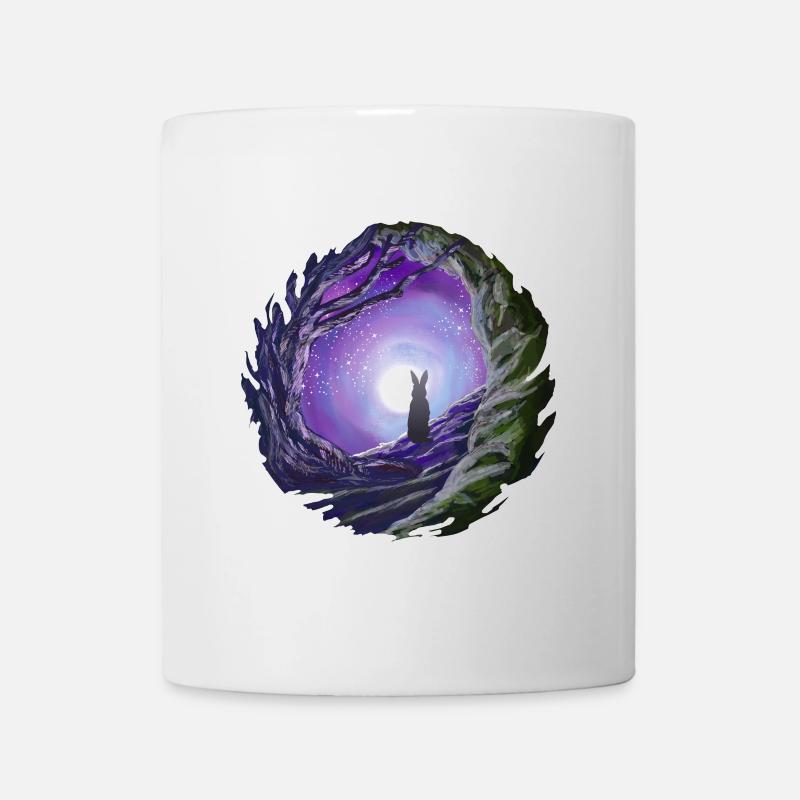 Lapin regarde dans le ciel nocturne cadeau de lune - Mug blanc - blanc