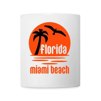 Floride, Miami beach (soleil, palmier, oiseau) - Mug blanc - blanc - Devant