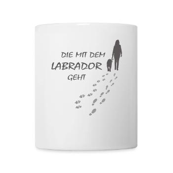 Die mit dem Labrador geht, Hundepfoten Labbi Gassi - Tasse - Weiß - Vorne