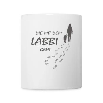 Die mit dem Labbi geht, Hundepfoten Labrador Gassi - Tasse - Weiß - Vorne