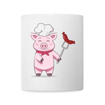 Pig Grill Master with Sausage – Funny Design - Mug - white - Front