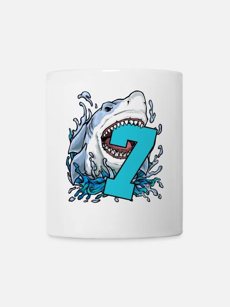 7. Geburtstag Hai - Tasse - Weiß