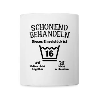 Schonend Behandeln 16. Geburtstag Einzelstück 16 - Tasse - Weiß - Vorne