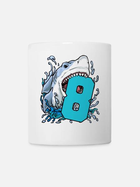 8. Geburtstag 8 Jahre alt Hai - Tasse - Weiß