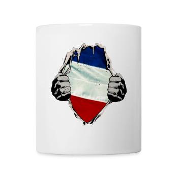 Rostock blau weiss rot unterm Shirt - Tasse - Weiß - Vorne