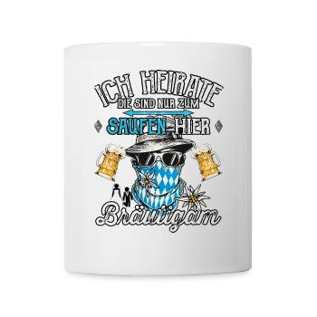 Männer JGA T-Shirt Bräutigam Ich heirate Saufen - Tasse - Weiß - Vorne