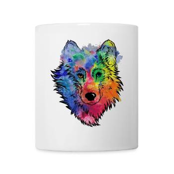 Wolfs Gesicht bunt Aquarell Wolfskopf - Tasse - Weiß - Vorne