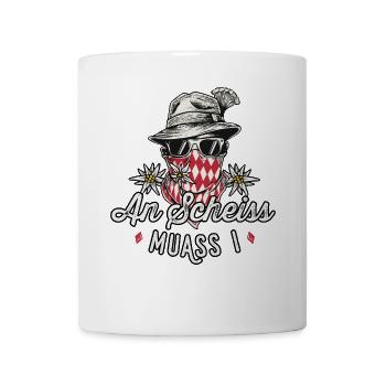 Trachtenshirt Herren Ersatz Tracht Lederhose - Tasse - Weiß - Vorne