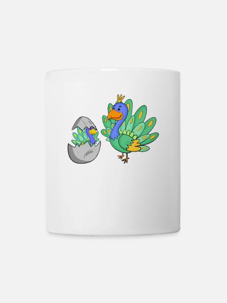 Peacock with baby peacock - Mug - white