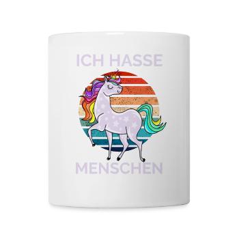 Ich hasse Menschen Einhorn Retro - Tasse - Weiß - Vorne