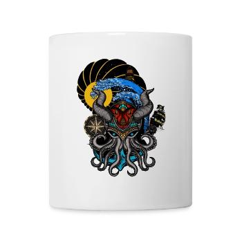 Fun octopus with horns and boat - Mug - white - Front