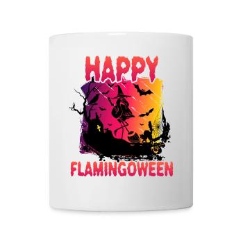 Flamingoween Flamingo avec balai - Mug blanc - blanc - Devant