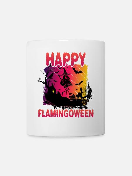 Flamingoween Flamingo Mit Besen - Tasse - Weiß