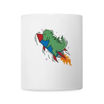 Dino auf einer Rakete Dinosaurier Reptil - Tasse - Weiß - Vorne