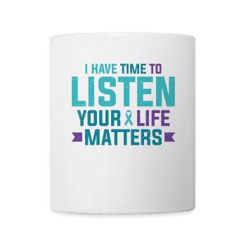 Purple Teal Ribbon J’ai le temps d’écouter - Mug blanc - blanc - Devant