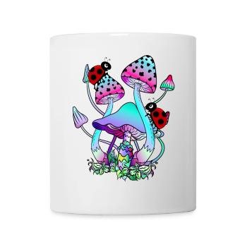 Zauberpilze mit Marienkäfer farbenfrohe Pilzkunst - Tasse - Weiß - Vorne