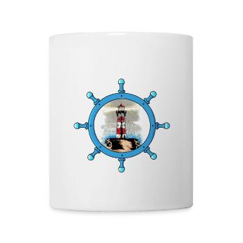Maritime Steering Wheel Lighthouse Coast North Sea Ahoy - Mug - white - Front