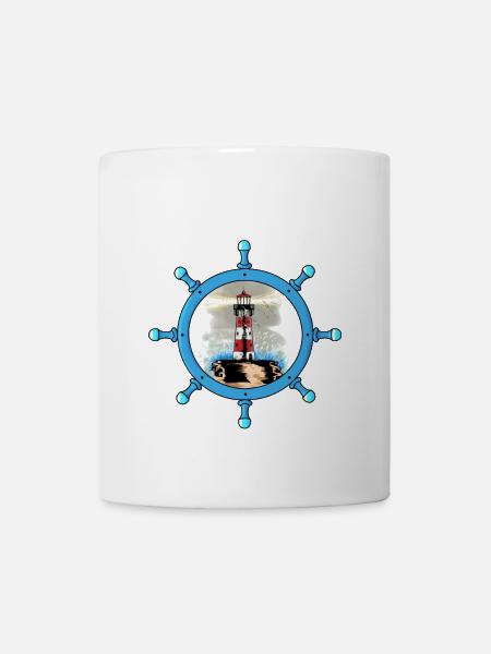 Maritim Steuerrad Leuchtturm Küste Nordsee Ahoi - Tasse - Weiß