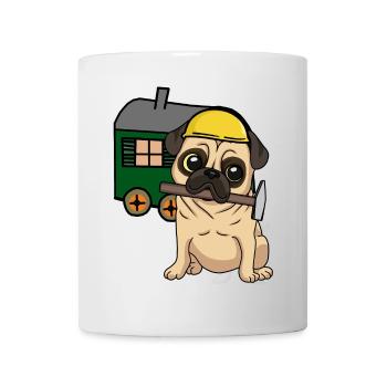 Baustelle Handwerker Hund Mops Bauwagen Job Hammer - Tasse - Weiß - Vorne