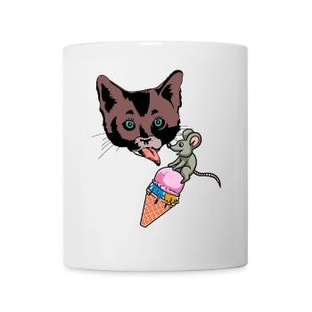 Sommerzeit Katze Maus Eiskrem naschen lecken Kind - Tasse - Weiß - Vorne