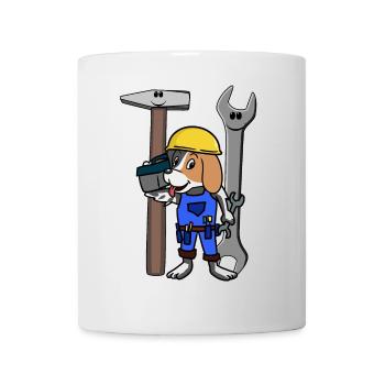 Baustelle Handwerker Hund Werkzeug Schutzhelm Job - Tasse - Weiß - Vorne