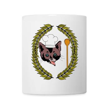 Couronne de laurier Gourmet Chef chat cuillère en bois faim - Mug blanc - blanc - Devant