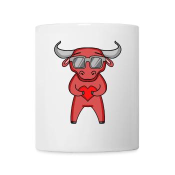 Taureau avec lunettes de soleil et cœur - Mug blanc - blanc - Devant