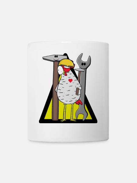 Baustelle Huhn Schutzhelm Werkzeug Bauherr Hammer - Tasse - Weiß