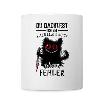 Böser Fehler Grinsekatze Verrückte Katze Messer - Tasse - Weiß - Vorne