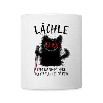 Wuschelige Grinsekatze Verrückte Katze Mit Messer - Tasse - Weiß - Vorne