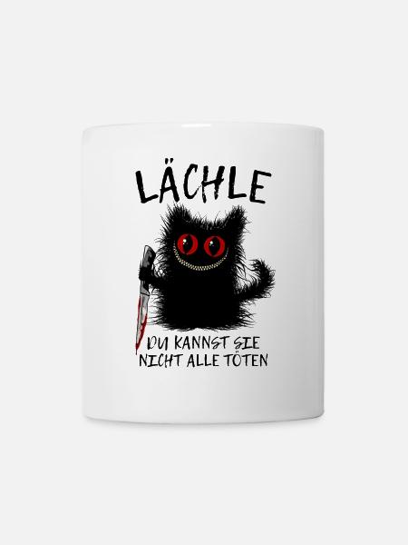 Wuschelige Grinsekatze Verrückte Katze Mit Messer - Tasse - Weiß
