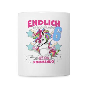 Kinderkleidung, Einhorn zum 6. Geburtstag, 6 Jahre - Tasse - Weiß - Vorne