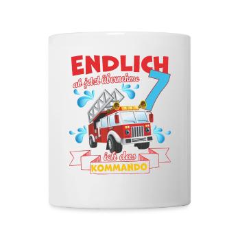 Kinder T-Shirt Feuerwehr zum 7. Geburtstag - Tasse - Weiß - Vorne