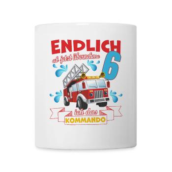 Kinderkleidung, Feuerwehr zum 6 Geburtstag 6 Jahre - Tasse - Weiß - Vorne