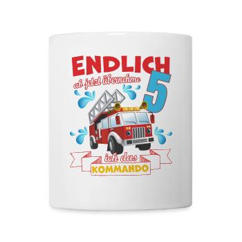Kinderkleidung,Feuerwehr zum 5. Geburtstag 5 Jahre - Tasse - Weiß - Vorne