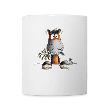 Cheval heureux avec des fleurs d’anniversaire - Mug blanc - blanc - Devant