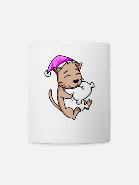 Katze mit Kissen - Tasse - Weiß