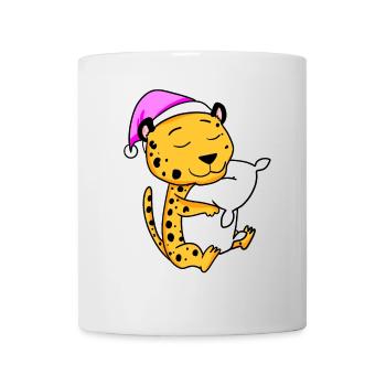 Cheetah with pillow and sleeping cap - Mug - white - Front