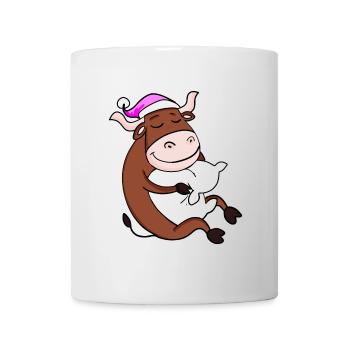 Ox with pillow and sleeping cap - Mug - white - Front