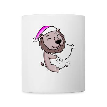 Lion with pillow and sleeping cap - Mug - white - Front
