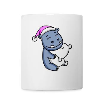 Hippo with pillow and sleeping cap - Mug - white - Front