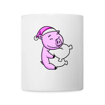 Pig with pillow and sleeping cap - Mug - white - Front