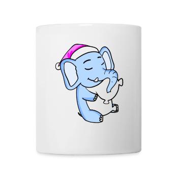 Éléphant avec oreiller et bonnet de couchage - Mug blanc - blanc - Devant