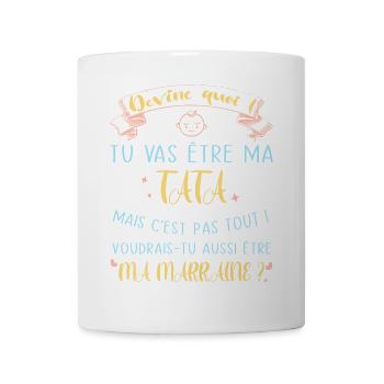 Devine quoi ! Tata voudrais-tu être ma marraine? - Mug blanc - blanc - Devant