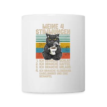 4 Stimmungen Katze Lustige Sprüche Kaffee - Tasse - Weiß - Vorne